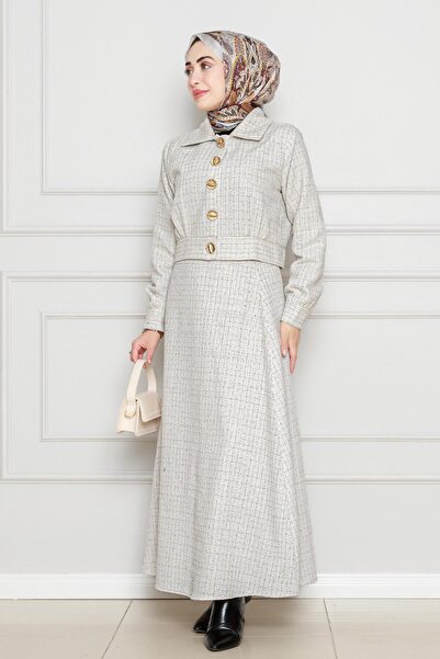 Sevitli Κρεμ Χρώμα Διπλό Σετ - Glitter Tweed Ύφασμα