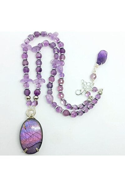 Sibelce 2044 Labradorit Ametist el yapımı kolye