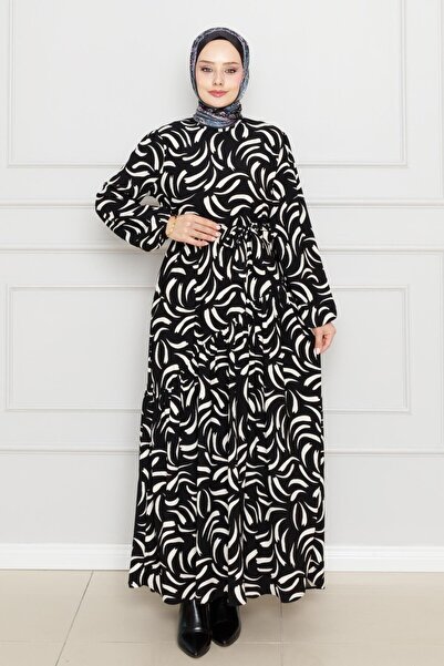 Sevitli Φόρεμα με ζώνη μέσης σταυρωτό βολάν τουλίπα-Μαύρο