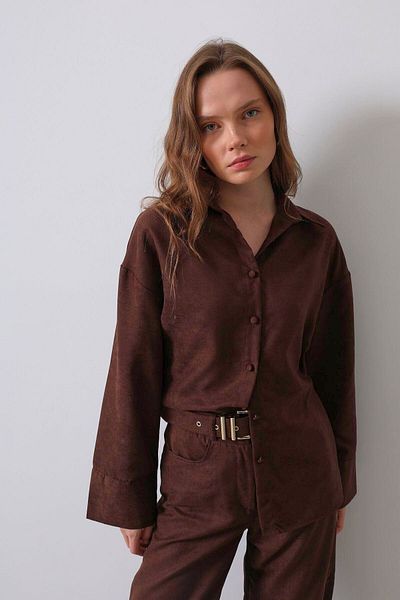 FMN Collection Equivalent Brand Nubuck and Suede Fabric Oversize Shirt and Palazzo Pants Set - with Belt, Pinterest Design