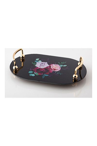 Dania Printed Serving Tray Black/Gold 32 x 20 x 3cm