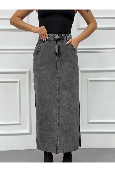 XBELLA DENİM Snowwashing Smoked Skirt with Side Slip
