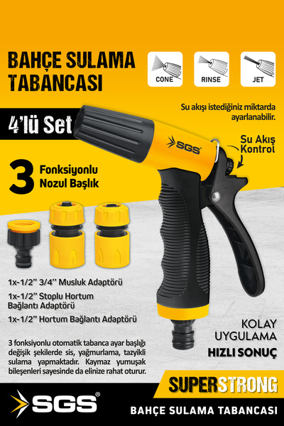 SGS SGS4253 3 FONKSİYONLU BAHÇE SULAMA ARAÇ YIKAMA TABANCASI SETİ  (4 PARÇA SET)