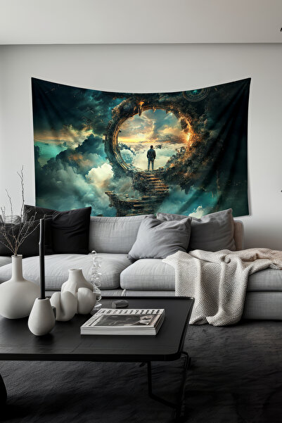 Moud's Gökyüzüne Açılan Kapı Desenli Duvar Halısı Duvar Örtüsü Tapestry Süet ...