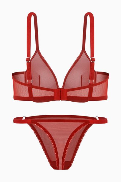 Wonna Chain Detailed Tulle Bra Panty Set - Capless - Fashion - 2565 - Red
