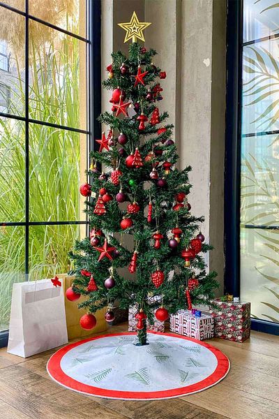 Aden Christmas Tree Bottom Cover, Pine Tree Foot Carpet Cover, Pine Pattern, Woven Base 100X100 cm