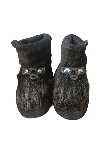 BOUIS Children's Charcoal Velcro Figured Home Kindergarten Shoes Plush Warm Non-Slip Sole Slippers