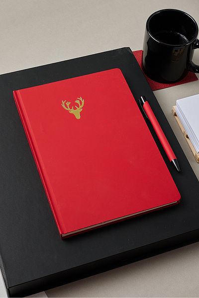 inkglo Carnet de note cu 112 coli, cu copertă tactilă din catifea cu puncte imprimate cu cerb cu foi de aur roșu