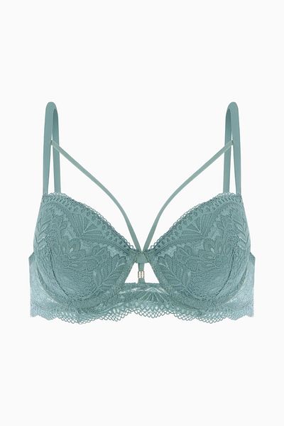 Wonna Sutien decoltat cu dantelă cu dungi din cauciuc - Push Up - 2451 - Verde petrol