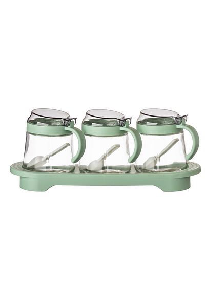 Dania 4-piece spice set, including 3 glass jars with plastic lids and 1 plastic holder