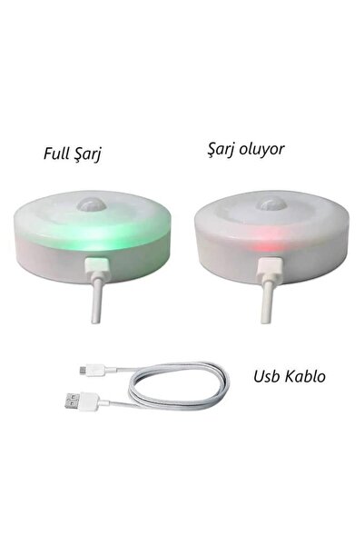 Nirnisa 1 Adet 8 Led Hareket Sensörlü Beyaz Işık Usb Şarjlı Mıknatıslı Merdiven Oda Dolap Işığı Gece Lambası