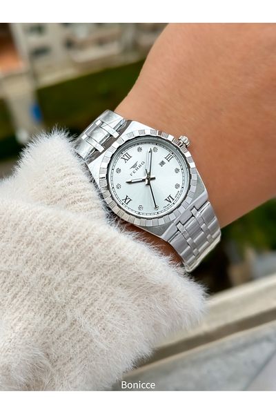 FERRO Brand Silver Color Steel Band Women Wrist Watch+Bracelet