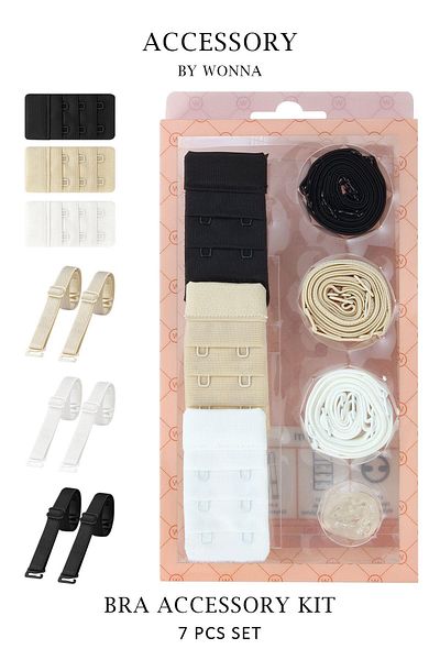 Wonna Set sutien și accesorii - 3 cleme de extensie, 4 bretele pentru sutien - negru, piele, ecru, transparent
