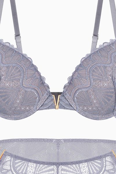 Wonna Σετ εσώρουχα Anna Lace Bra με χρυσά αξεσουάρ - Push Up - 2568 - Γκρι