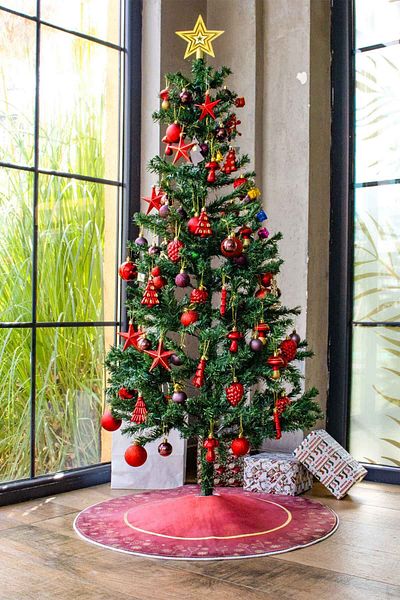 Aden Christmas Tree Bottom Cover, Pine Tree Foot Carpet Cover, Pine Pattern, Woven Base 100X100 cm