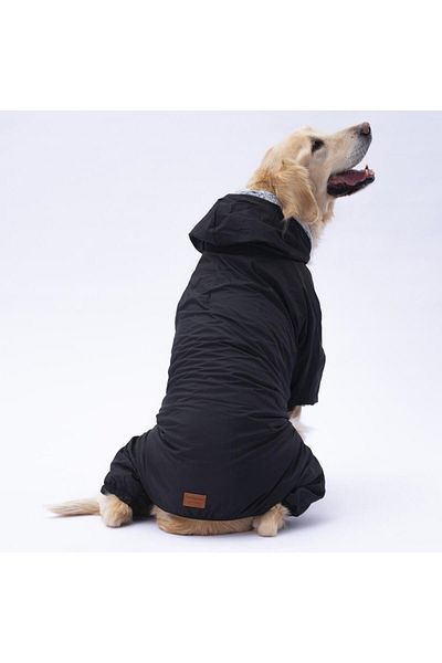 Pettrend Medium Large Jumpsuit - Black Shearling, Rain Coat Dog Clothing, 18-40 Kg(I)