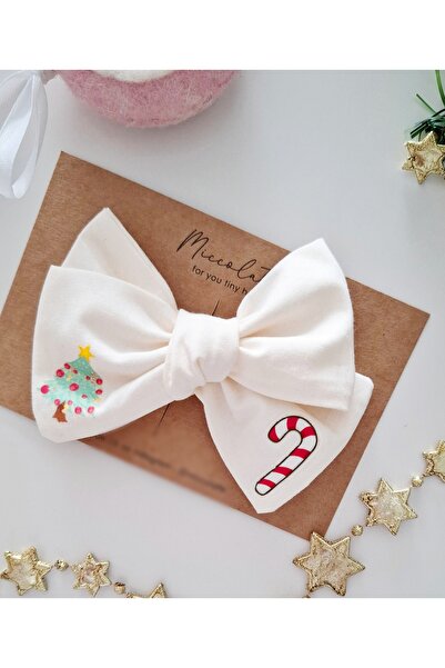 Miccolatte Kız Çocuk Yılbaşı Temalı Ağaç ve Baston Şeker Özel Baskılı Fiyonk Klips Toka