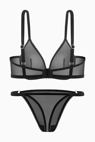 Wonna Chain Detailed Tulle Bra Panty Set - Cupless - Fashion - 2565 - Μαύρο