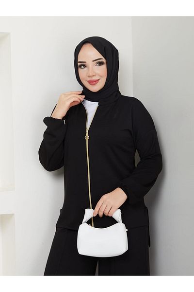 moda periy Women's Zip-Up Cardigan Wide-Leg Pants Double Suit Hijab Combination
