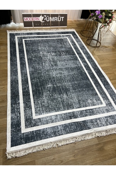 Zümrüt Ev Tekstil Dijital Baskılı Makinede Yıkanabilir Dot Taban Halı Arlin Gri