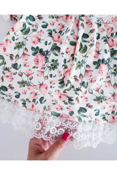 Jammybaby Çiçekli %100 Pamuk Penye Dantelli Kız Bebek Külotlu Yazlık Kısakol Elbise Bandana takım yenidoğan