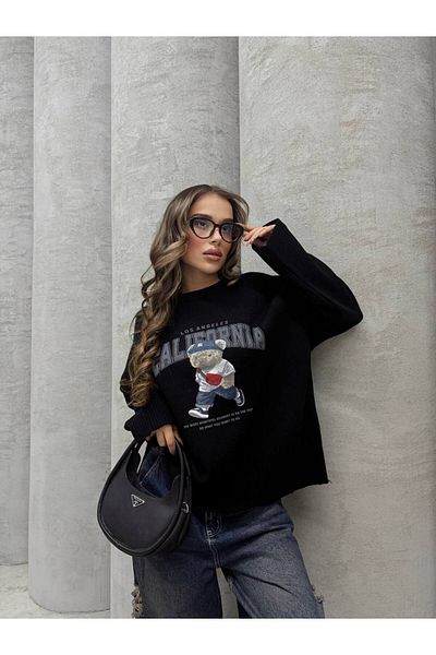 İLKCET MODA Pulover oversize din tricotaje cu imprimeu Teddy Bear