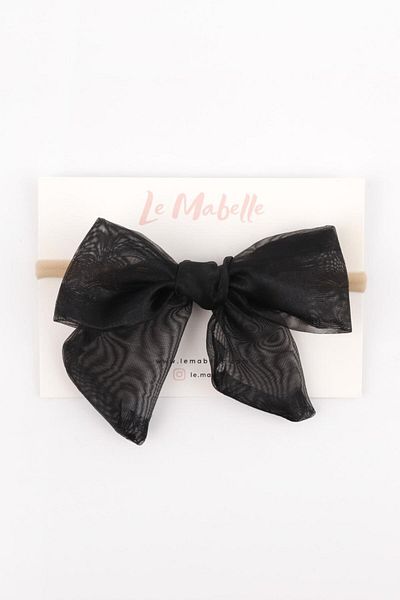 Le Mabelle Banda de păr pentru fetiță cu fundă din organza neagră