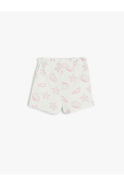 Koton Shorts with Pockets, Elastic Waist, Shell Printed Cotton