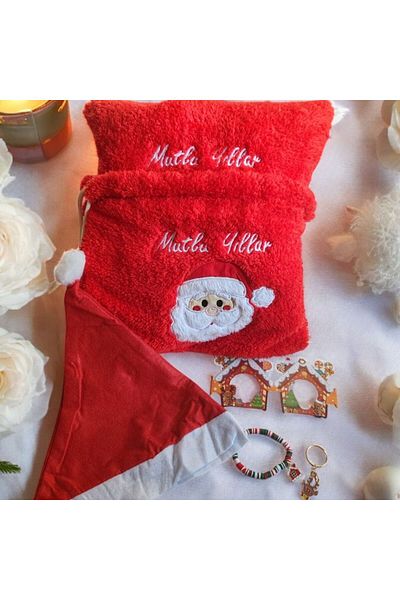 tosbai Decorative Red 40X40 Christmas Gift Set - Santa Claus Pillow and Bag