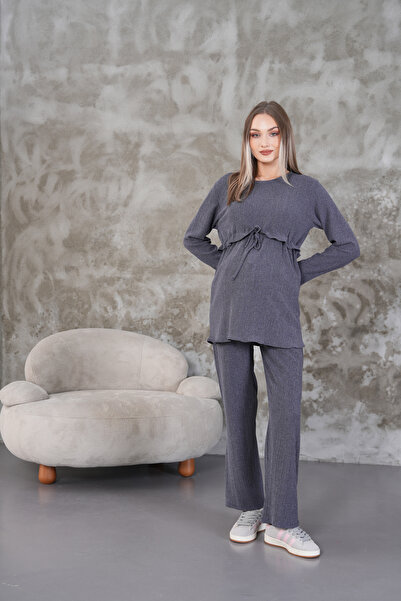 Miss Dünya Lissa طقم تونيك شتوي بتفاصيل مكشكشة وجيب من القماش للحوامل والحوامل