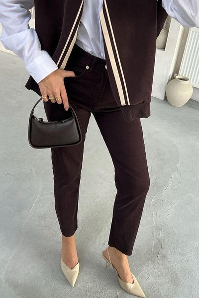Seda Yalçın Atelier Bitter Brown Rennes Length Fit Cut-Out Leg Jeans