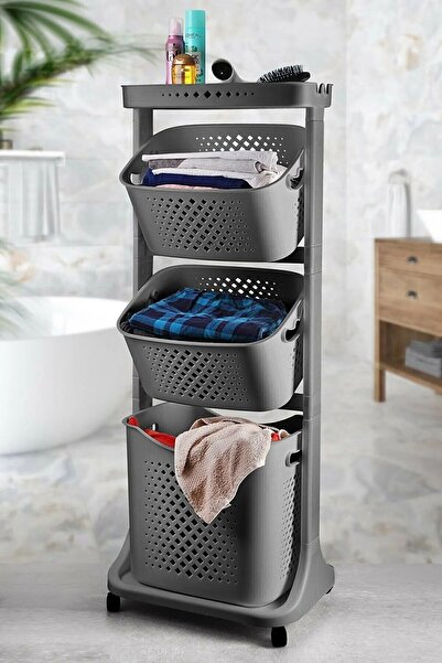 LEON LİFE Leon Life Kat Kat Sepet Banyo-mutfak Organizer Siyah Renk Tekerlekl...