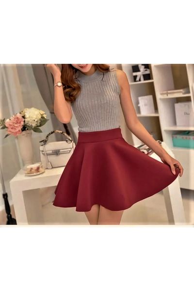NSMLİFE Fusta de damă din satin cu centură bordeaux mini kilograme