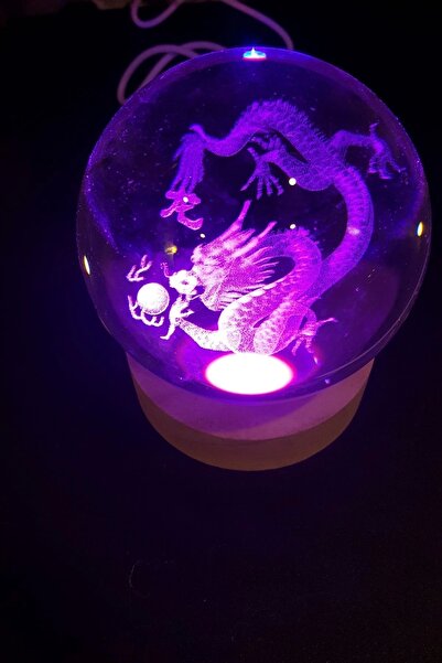 RaHan Dragon Ejderha 3D Led Işık Cam Küre Çok Renk Gece Lambası Feng Shui 8 c...