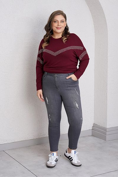 Büyük Moda Jean Pants with Stone and Ripe Detail