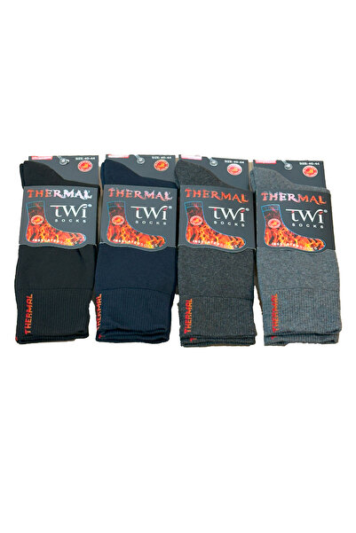 REMSA Unisex Winter Thermal Socks - Pack of 4 Twi̇-01-4 Black Navy Blue Anthracite Smoked
