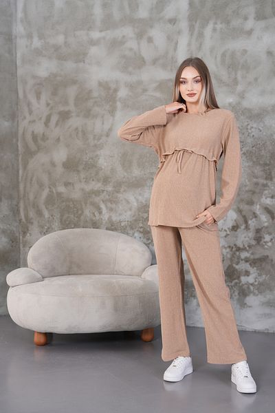Miss Dünya Lissa Ruffle Detailed Winter Wrapped Cloth Pocket Maternity and Maternity Top Tunic Set