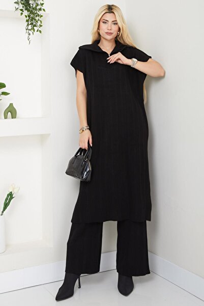 SENSTIL Μαύρο Σετ Πλεκτό - Με Παντελόνι SS2585