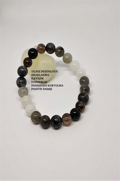 c-bhadu naturel Certified 8 Mm Smokey Quartz, Larvite, Labradorite, Moon Ston...