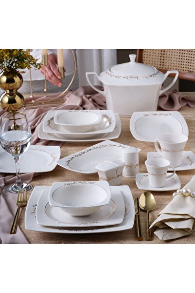 Güral Porselen Caroline 85 Parça 12 Kişilik Kare Yemek Takımı 6599