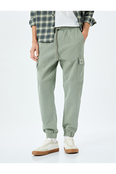 Koton Beli Bağcıklı Pamuklu Gabardin Kargo Cep Detaylı Jogger Pantolon