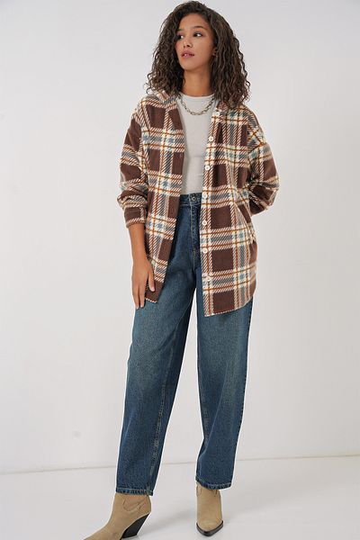 Bigdart Πουκάμισο Oversize με κουκούλα 0710 - C. Καφέ