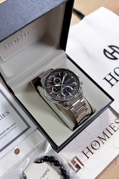 Homies Men's Multifunction Wristwatch - 3 Atm Waterproof, Silver Color, Steel Band Gift Bracelet Hme2035C2