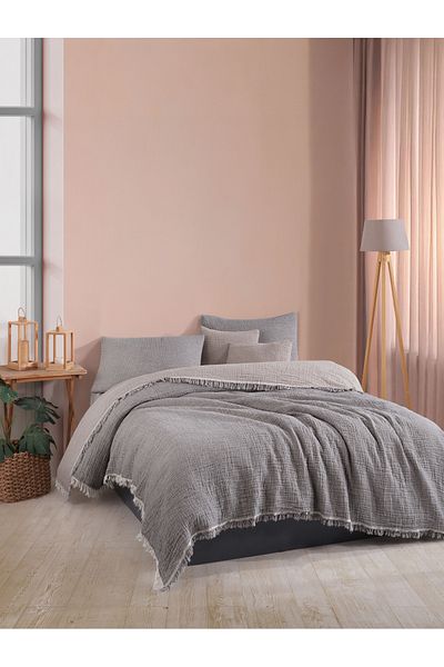 luxtex Reversible, 4 Layers Muslin Bedspread, Sofa Cover, Blanket, Double Size 220 X 230 Cm