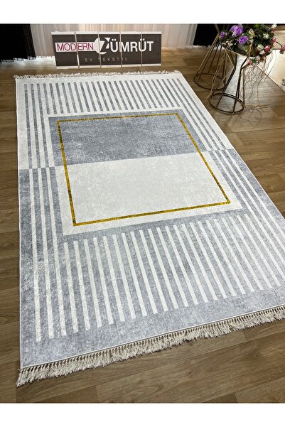 Zümrüt Ev Tekstil Dijital Baskılı Makinede Yıkanabilir Dot Taban Halı Talia Krem