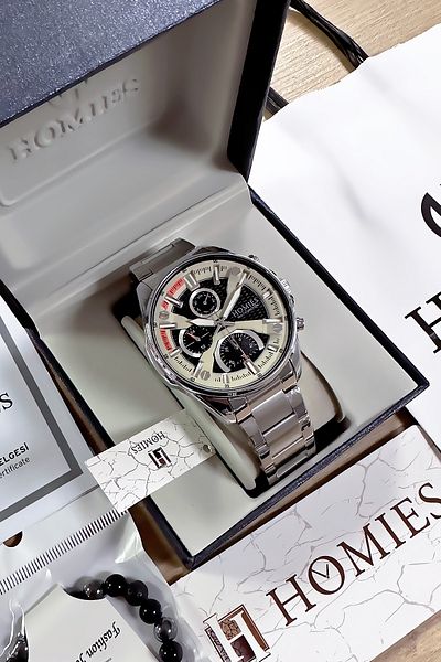Homies Men's Multifunction Wristwatch - 3 Atm Waterproof, Silver Color, Steel Band Gift Bracelet Hme2035C1