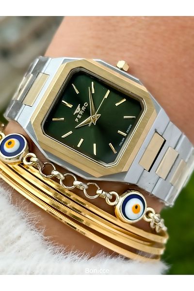 FERRO Women's Yellow Green Wristwatch - Brand with Steel Band and Bracelet