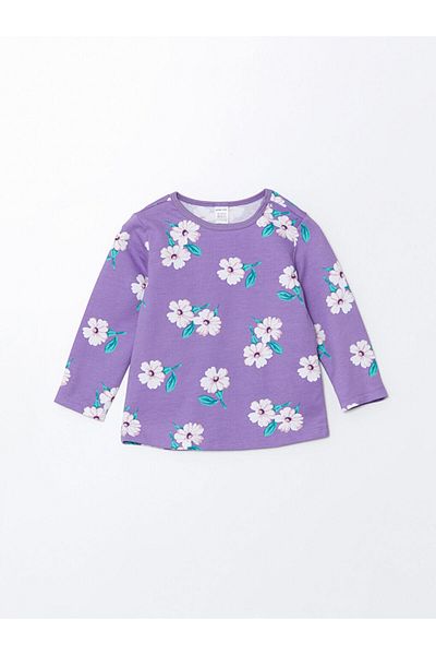 LC Waikiki Lcw Kids Purple Crew Neck Floral Girls' Pajamas Set