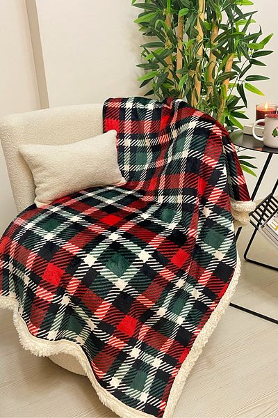 DOFİ Dofi Green-Red Plaid Tv Blanket - New Year's Themed, 120X130 cm
