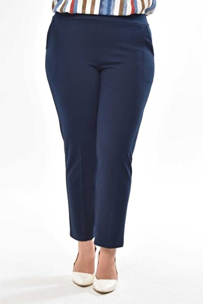 ERBAYS Plus Size Navy Blue Skinny Leg Trousers